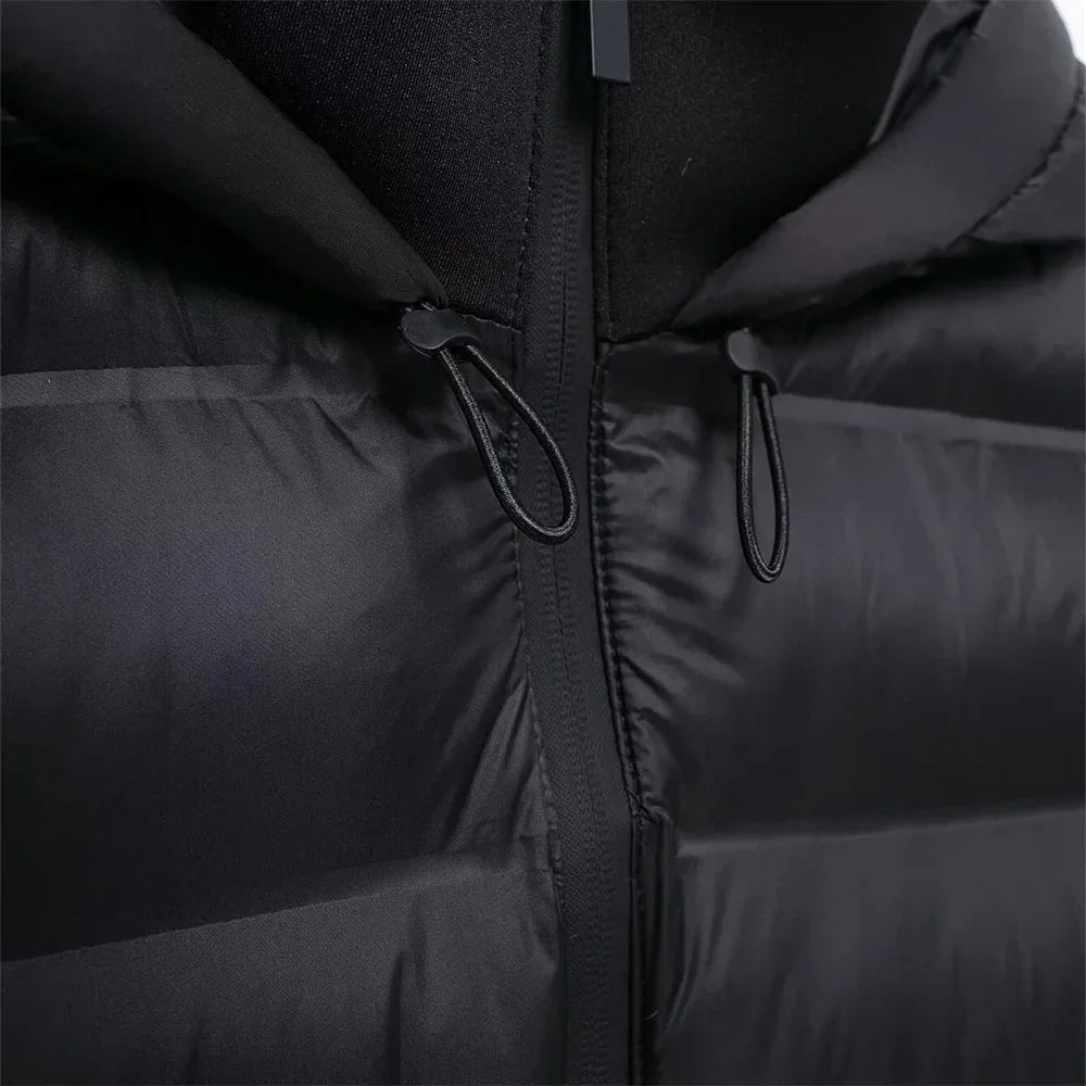 ZBZA Damenmode mit Kapuze, Neopren-Effekt, gespleißter, wattierter Jacke, hoher Kragen, lange Ärmel, verstellbare Kapuze, lässig, schmale Passform, warmer Mantel, Herbst/Winter, neue schicke Damen-Oberbekleidung