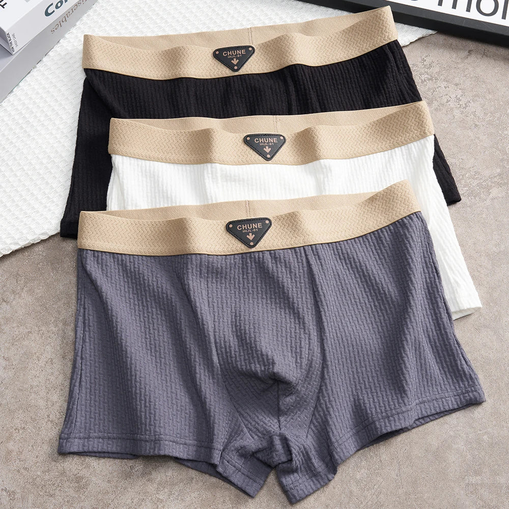3 Teile/paket 100% Baumwolle Solide Stricken Gestreiften männer Höschen Super Weiche Hygroskopischen Atmungsaktive Boxer Hohe Elastische Taille Mann Unterwäsche