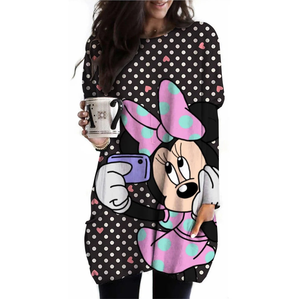 Frauen Frühling und Herbst Neue S-3XL Große T-shirt Einfarbig Lange Hülse Lose Disney der Mickey Maus Casual Harajuku Taille t-sh