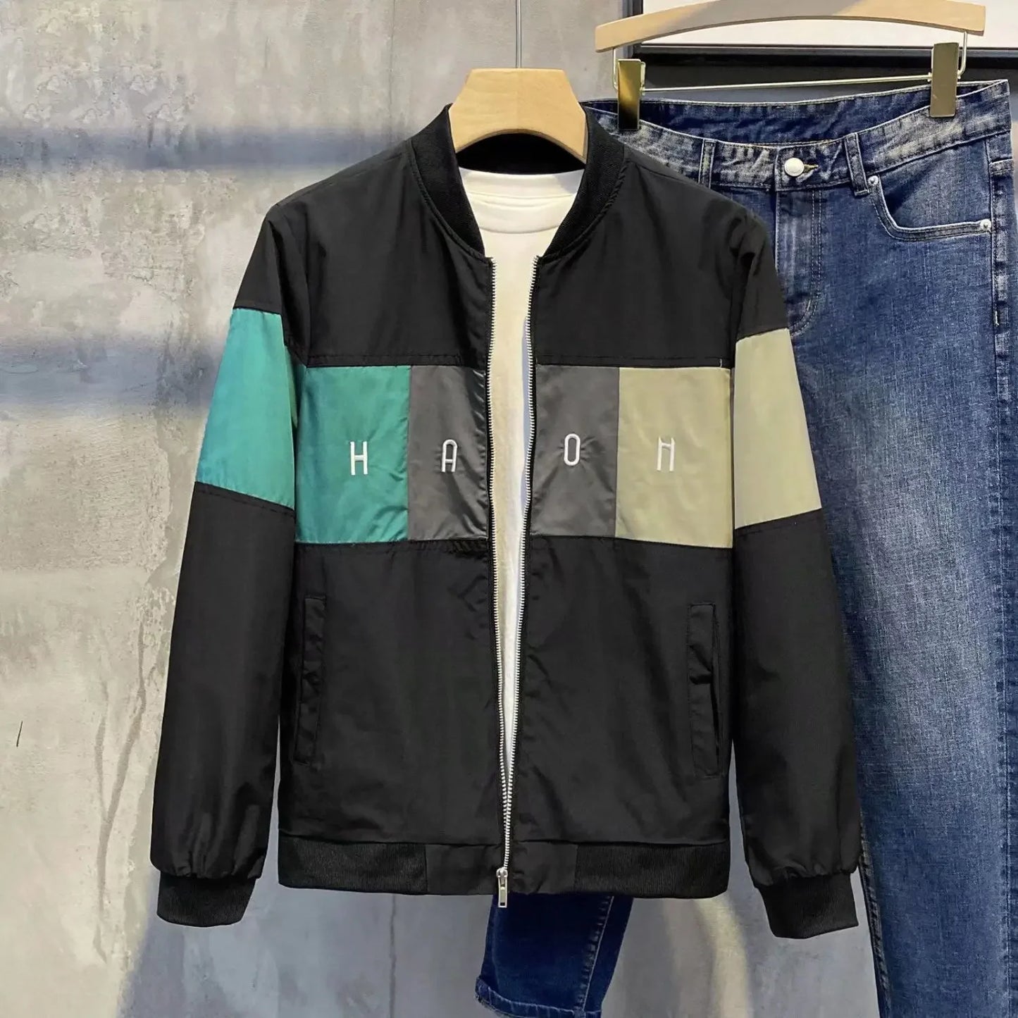 Man Coat Spring Autumn Black Jacket for Men Printed Zip V Clothing Fashion 2024 High Quality Cold Stylish Casual Luxury Designer