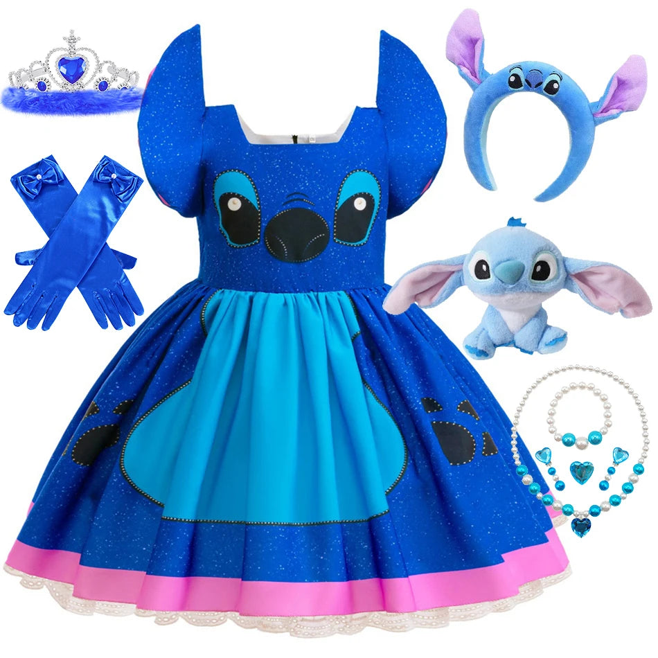 Kinder Lilo und Stitch Rollenspiel Prinzessin Kleid Kinder Bühnenkostüm Mädchen Karneval Halloween Party Cartoon Bekleidung.