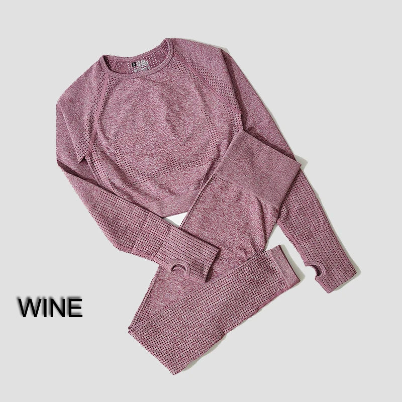 WAREBALL Women Seamless Yoga Set Gym Clothing Fitness High Waist Leggings Crop Top Shirts Sport Suits Workout Pants Active Wear