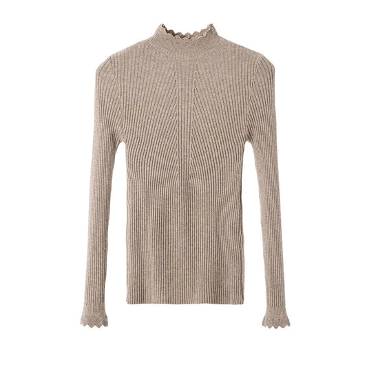 2026 weibliche Dünne Koreanische Strickwaren Tops Herbst Winter Pullover Frauen Hohl-out Pullover Langarm Rollkragenpullover.