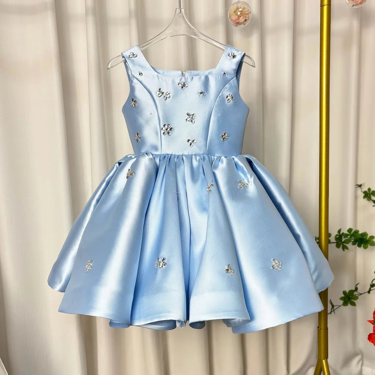 Luxus-Kleider für Kinder, rosa Satin-Prinzessinnenkleid für Mädchen, Klavieraufführung, formeller Abschlussball, Party, Geburtstag, Hochzeit, geschwollenes Kleid