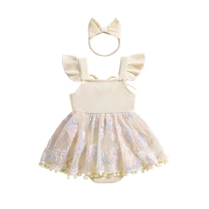 0-18M Kleinkind Baby Mädchen Sommer Strampler Kleid Nette Rüschen Ärmellose Square Neck Blume Body mit Stirnband Set neugeborene Kleidung