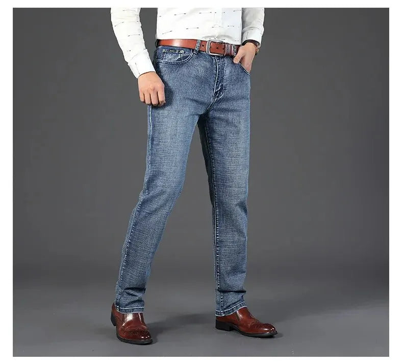 Wthinlee Neue Business männer Jeans Casual Gerade Stretch Mode Klassische Blau Schwarz Arbeit Denim Hosen Männliche Marke Kleidung