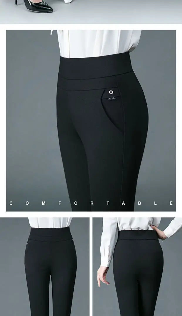 Büro Dame Koreanische Mode Gerade Hosen Weibliche Elastische Band Hohe Taille Feste Große Größe 5XL Frauen Herbst Elegante Hosen 2023