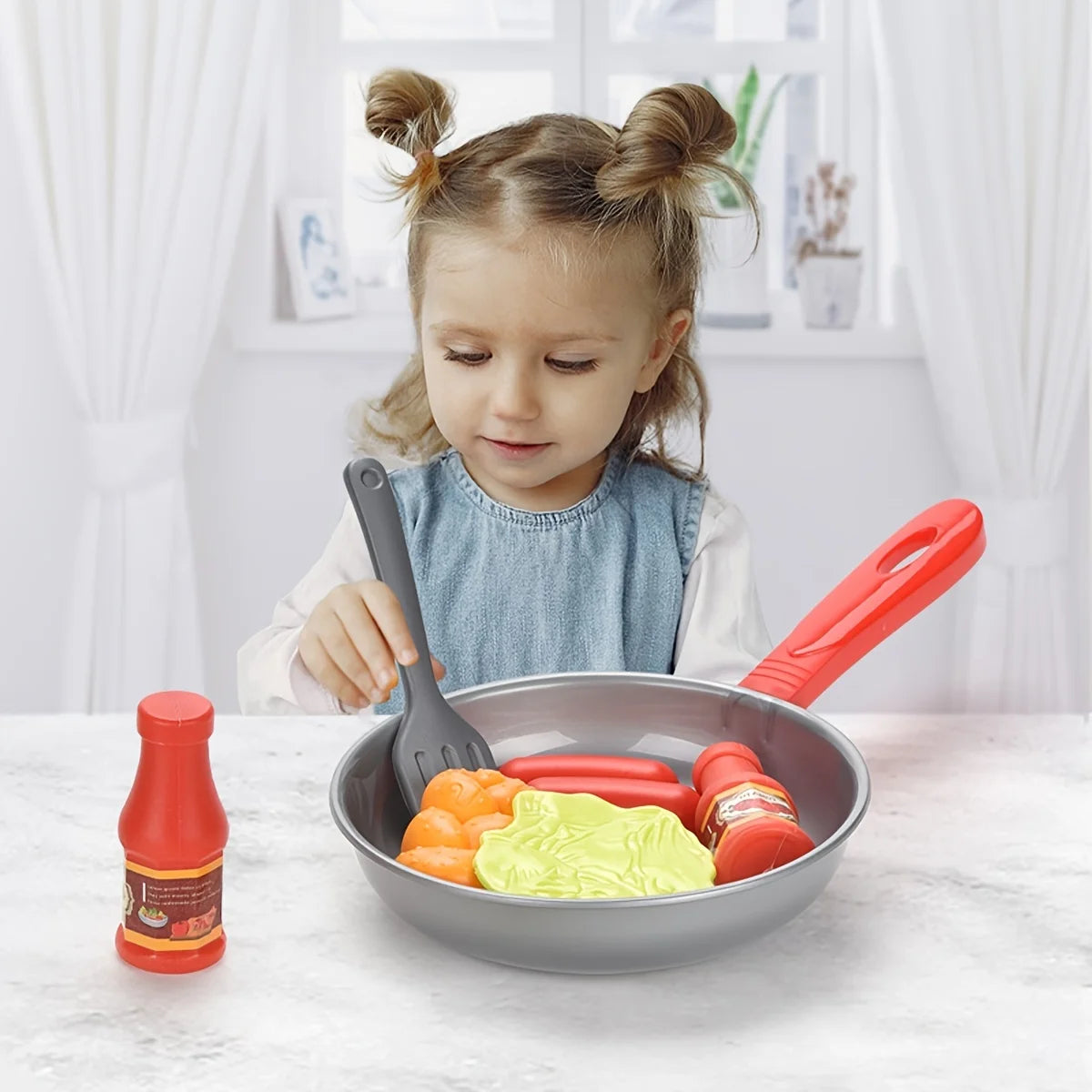 8PCS Children Kitchen Food Toys Simulation Cookware Game Set Pretend Play Pot Steak Vegetable Bread Hot Dog Omelette Kids Gift.