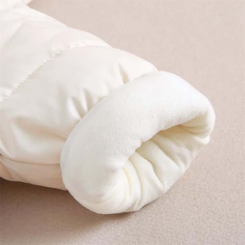 Winter Neue Baby Strampler Jungen Mädchen Patchwork Dicke Plus Samt Overalls Winddicht Mit Kapuze Overalls Schneeanzug Ein Stück Body