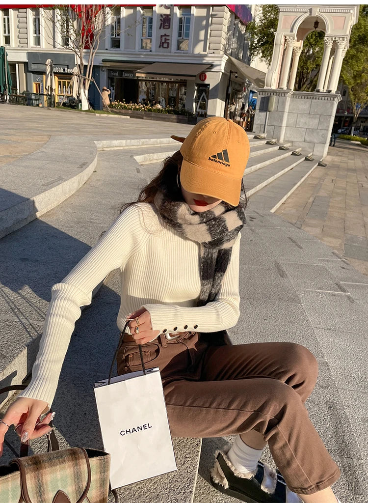 Herbst Winter Pullover Frauen Pullover Langarm Tops Kleidung Schlank Stricken Weiche Jumper Streetwear Taste Rollkragenpullover