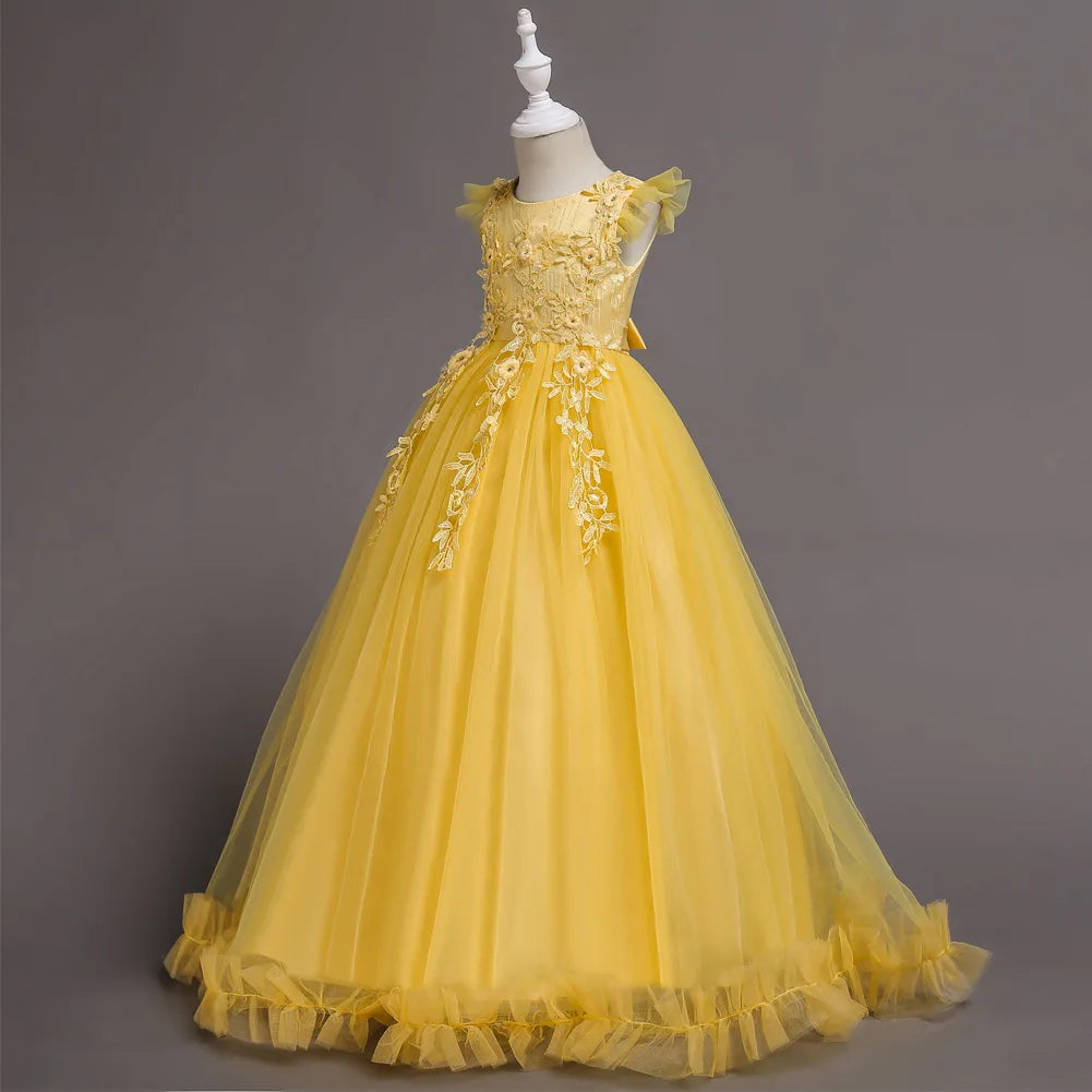 2025 Mädchen-Partykleider für Kinder, Mädchenkleider, Stickerei, Leistung, Junior-Kleid, Hochzeit, Abend, Abschlussball, Urlaub, Rock, Kostüm