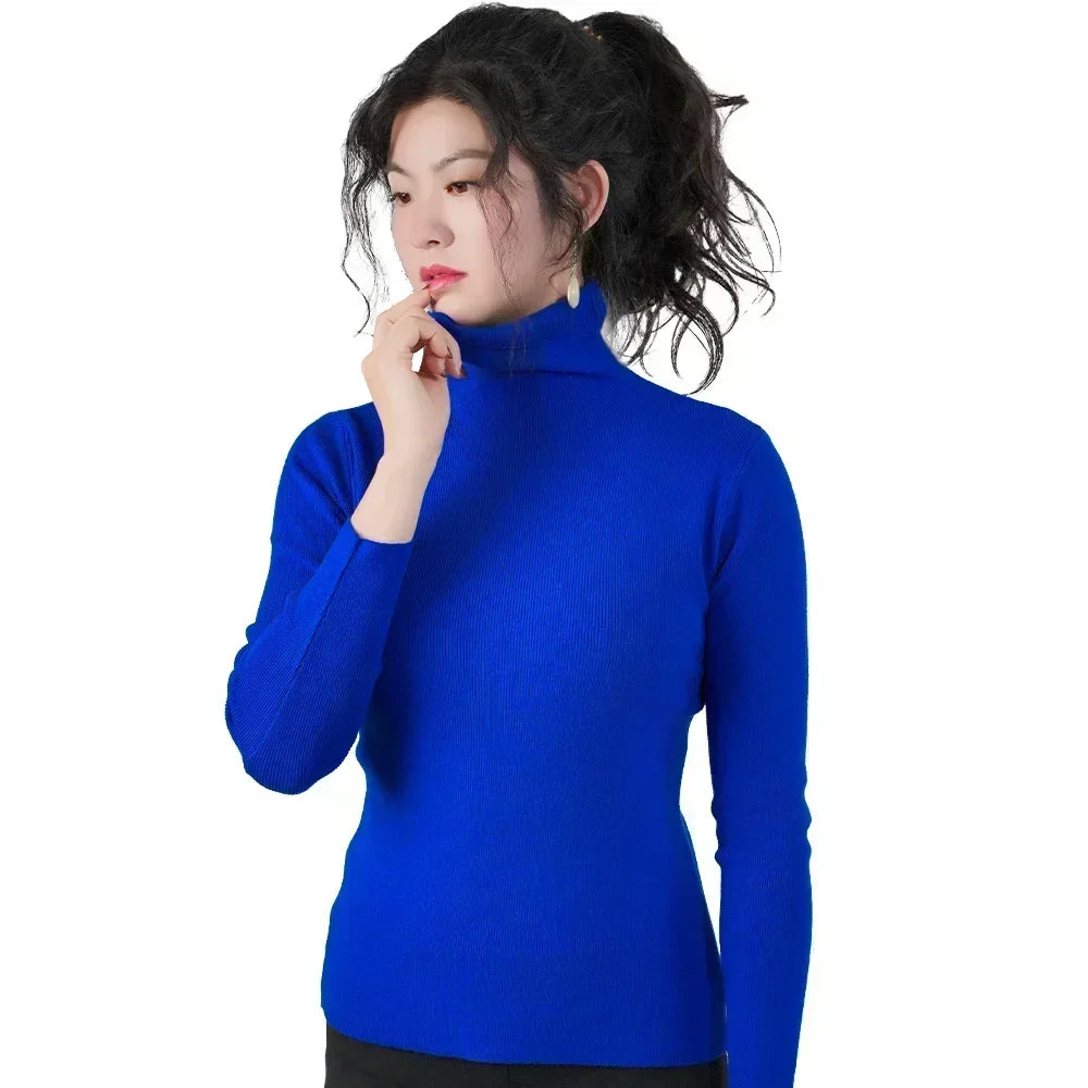 Frauen Pullover Winter Warm Hohe Kragen Strickwaren Langarm Schlank Jumper Frau Thermische Tops Kleidung Pullover Rollkragen Pullover