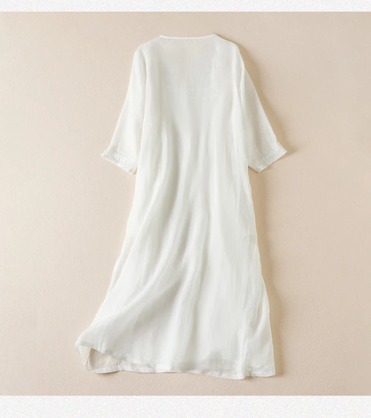 Vintage bedruckte Frauen kleider neue französische lose V-Ausschnitt Kleidung Kurzarm Sommer A-Linie Stickerei Empire Kleid