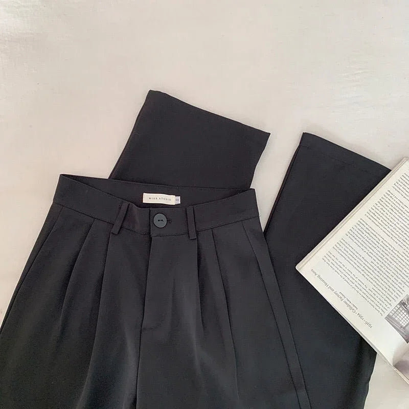 Hohe Taille Frauen Anzug Hosen fallen gerade Büro Damen koreanische Mode Hosen lässig Knopf lose weibliche schwarze Hosen neue 2024