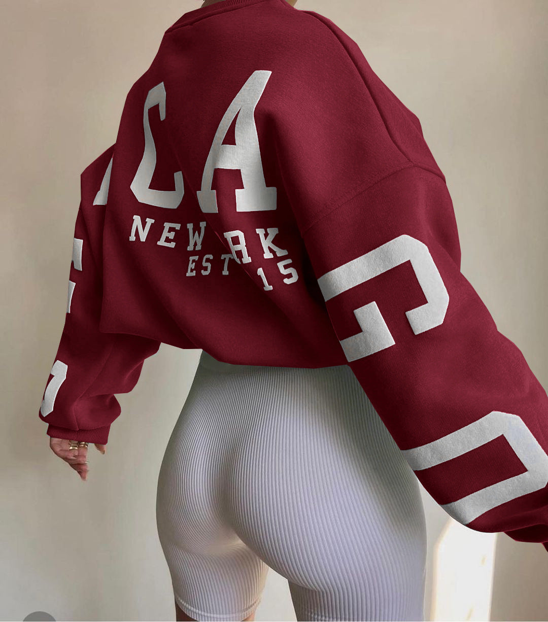 Combhasaki Damen Y2K Grunge Lose Pullover Sweatshirts Brief Drucken Lässige Verdickte Langarm Tops Herbst Hoodie Streetwear