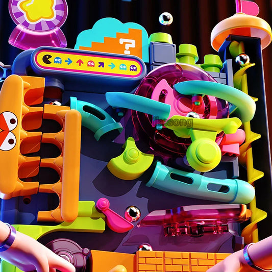 Educational Montessori Toy Multi-Layer Track Adventure Game Rail Rolling Ball Model Interactive Brain for Children Kids.