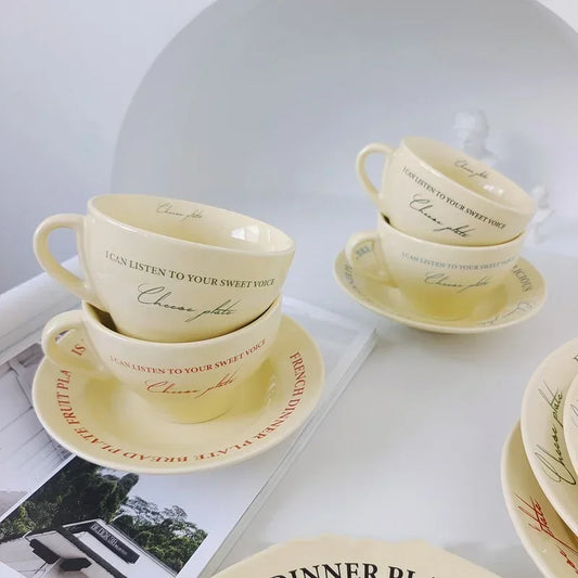 Ceramic Cup and Saucer Coffee Cup Set Milk Mug Dessert Plate Teaware Afternoon Tea Cup Drinkware Drinking Utensil Birthday Gift.