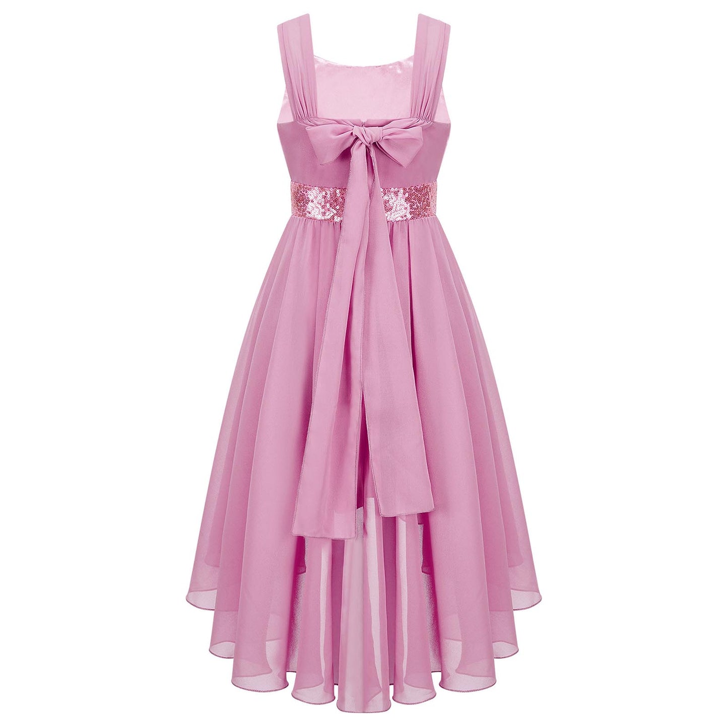 Kinder Blumenmädchenkleid Ärmellos Pailletten Hi-Low-Saum Abendkleid Elegantes Chiffon Prinzessin Geburtstag Formales Hochzeitskleid