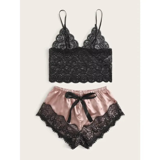 Weibliche Pyjama Sets Spaghetti Strap Top und Shorts Pyjamas Sexy Dessous Seide Satin Nachtwäsche Sommer Hause Tragen Frauen Schlaf Tuch.