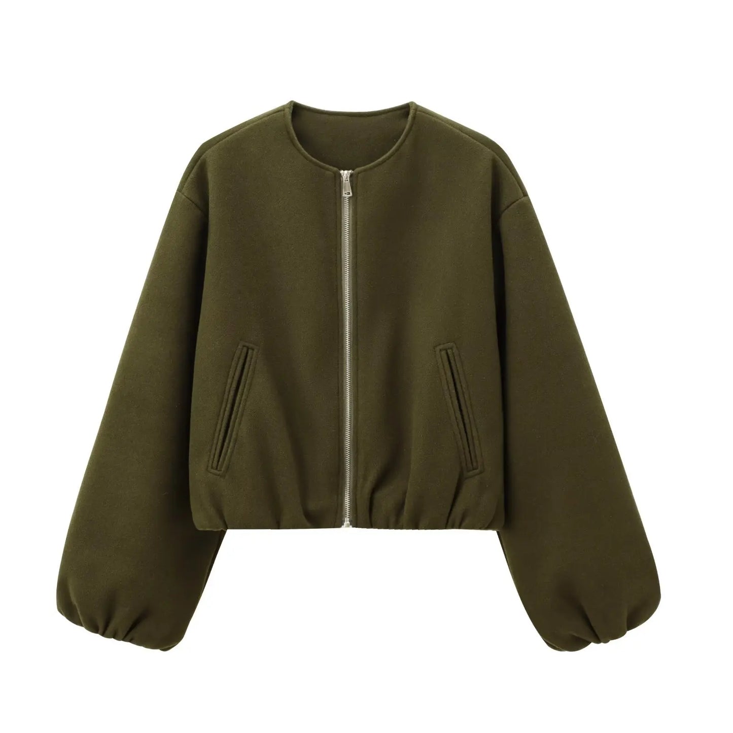 Damen Mode Herbst Winter Jacke Frauen Retro Rundhals Langarm Elastische Saum Zipper Weiche Bomber Jacke Frauen Mantel Weibliche