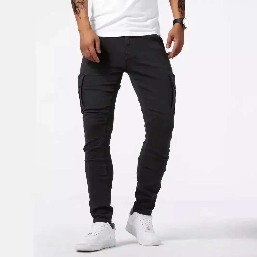 Neue Jeans Herren Seitentasche Skinny Jeans Schlank Einfarbig Hohe Taille Denim Bleistift Hosen Sommer