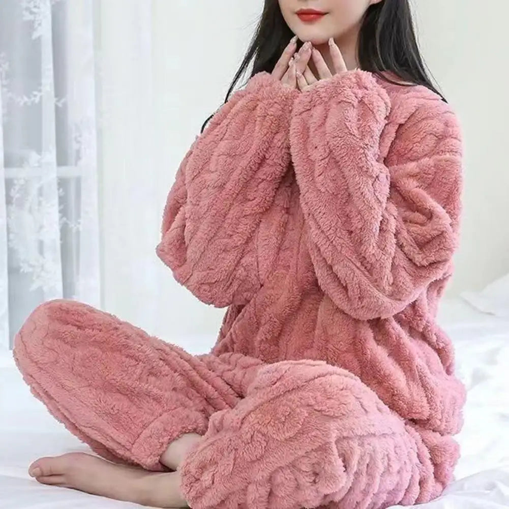 Winter-Pyjama-Set, stilvolles Winter-Pyjama-Set für Damen, warmer Plüsch, 2-teilige Nachtwäsche, bequeme Pullover-Hose für den Herbst