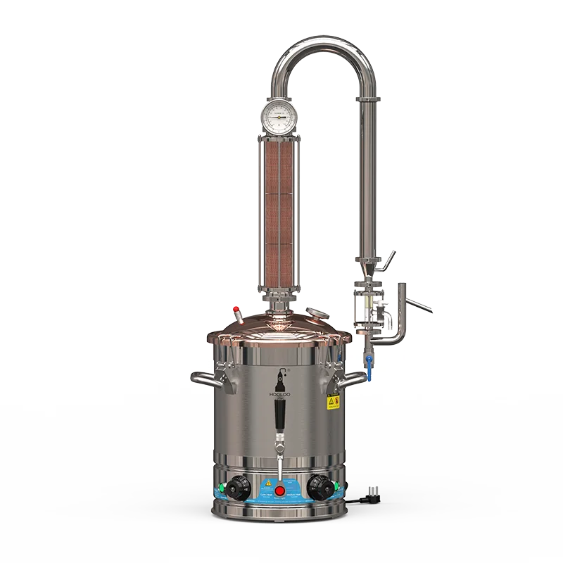 HOOLOO CT Distiller Electric Hydrolat Essential Oil Still Moonshine Still Copper lid Glass Copper Mesh Column Home Fragrance.