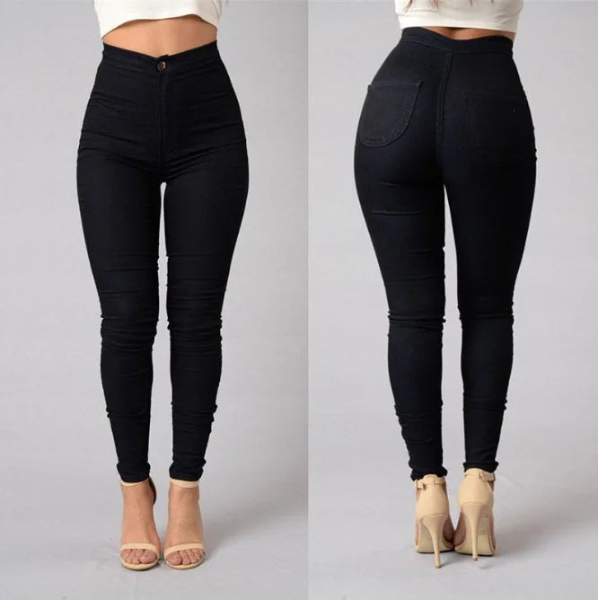 Einfarbig Dünne Jeans Frau Weiß Schwarz Hohe Taille Render Jeans Vintage Sexy Lange Hosen Femme Casual Bleistift Hosen Denim Jeans