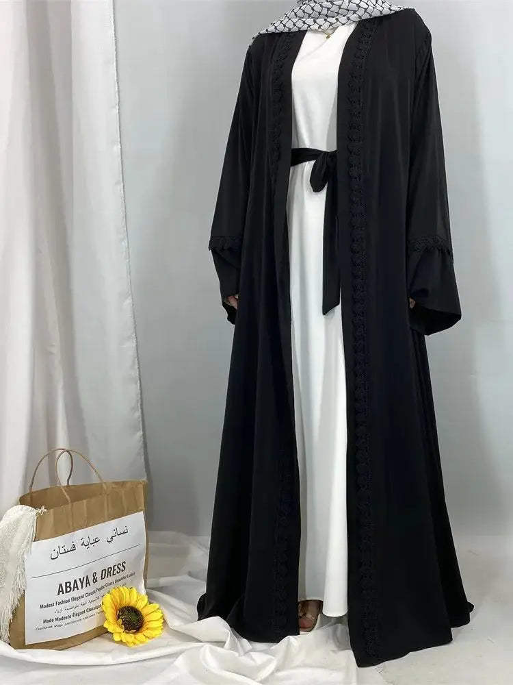 Ramadan Eid Mubarak Open Black White Muslim Modest Kimono Abaya Damen Dubai Islam Women Kebaya Kaftan Robe Femme Musulmane.