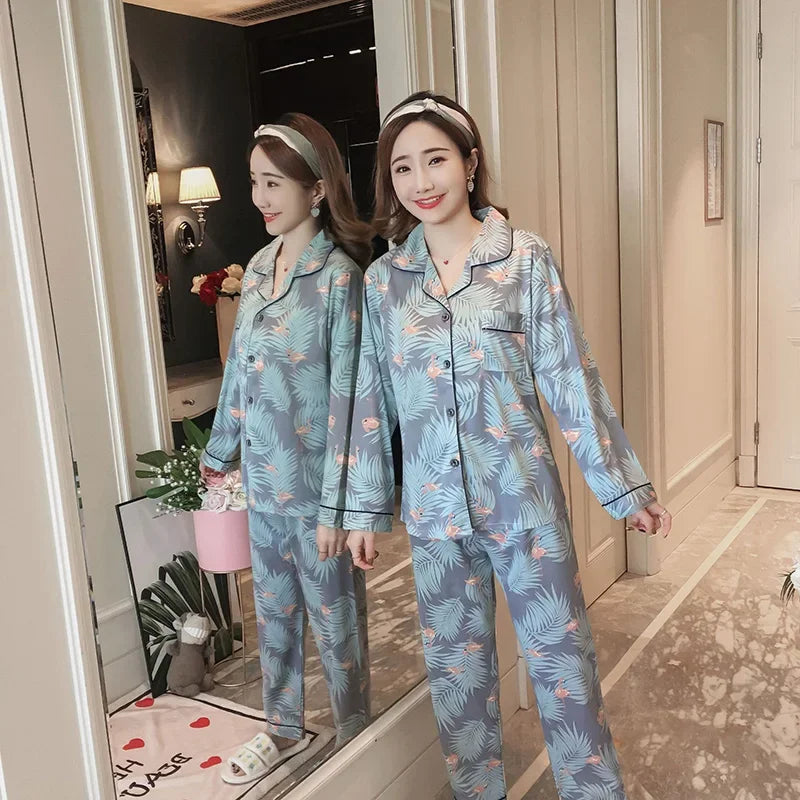 Damen-Pyjama-Set, V-Ausschnitt, Button-Down-Oberteil und Hose, Nachtwäsche, Homewear, lässige Nachtwäsche, Loungewear, Herbst-Winter, zweiteilig