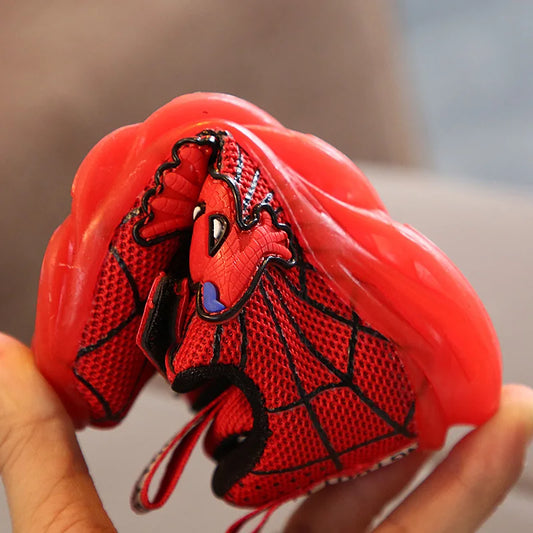 Disney LED Casual Sneakers Red Black For Spring Boys Spider-man Mesh Outdoor Shoes Children Lighted Non-slip Shoes Size 21-30.