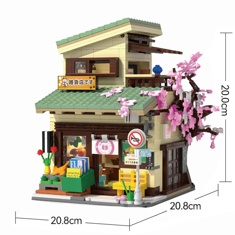 Cada LED City Japanese Style Grocery Store House Building Blocks Double Decker Duplex Architecture Bricks Toys for Kid Gifts.