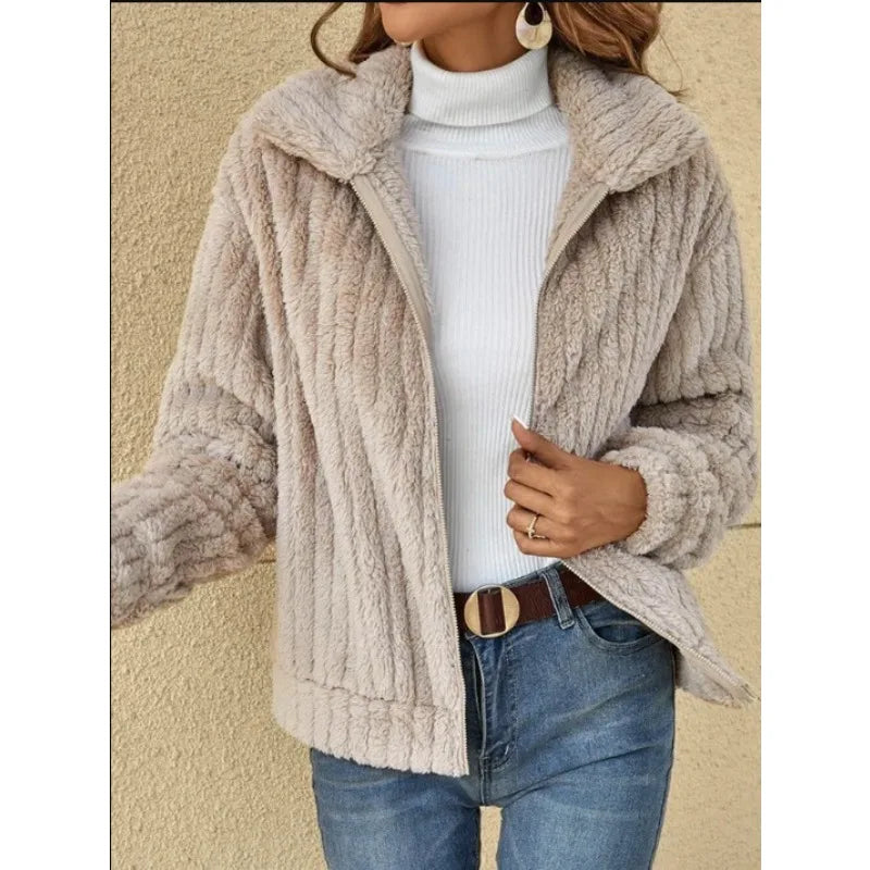 2025, Herbst und Winter, neue Mode, Damenpullover, Mäntel, Übergröße, Fleece-Strickjacke, kurzer Kragen, Tops, Damenbekleidung