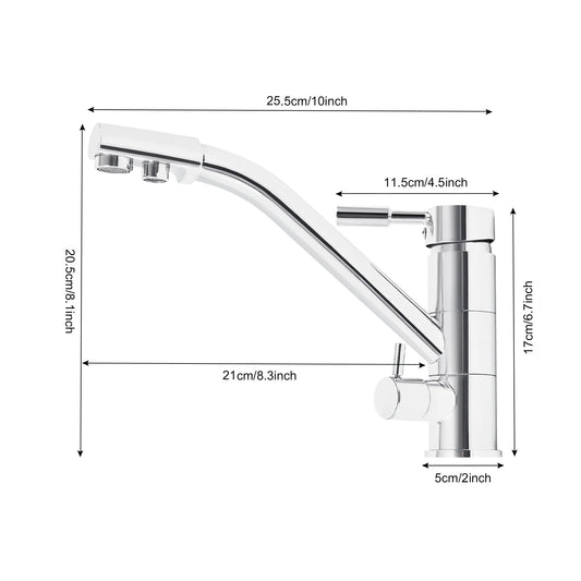 3 in 1 Water Filter Tap 360° Rotatable Three-Way Kitchen Faucet Osmosis System Tap Kitchen Water Filter Fitting 22*20cm