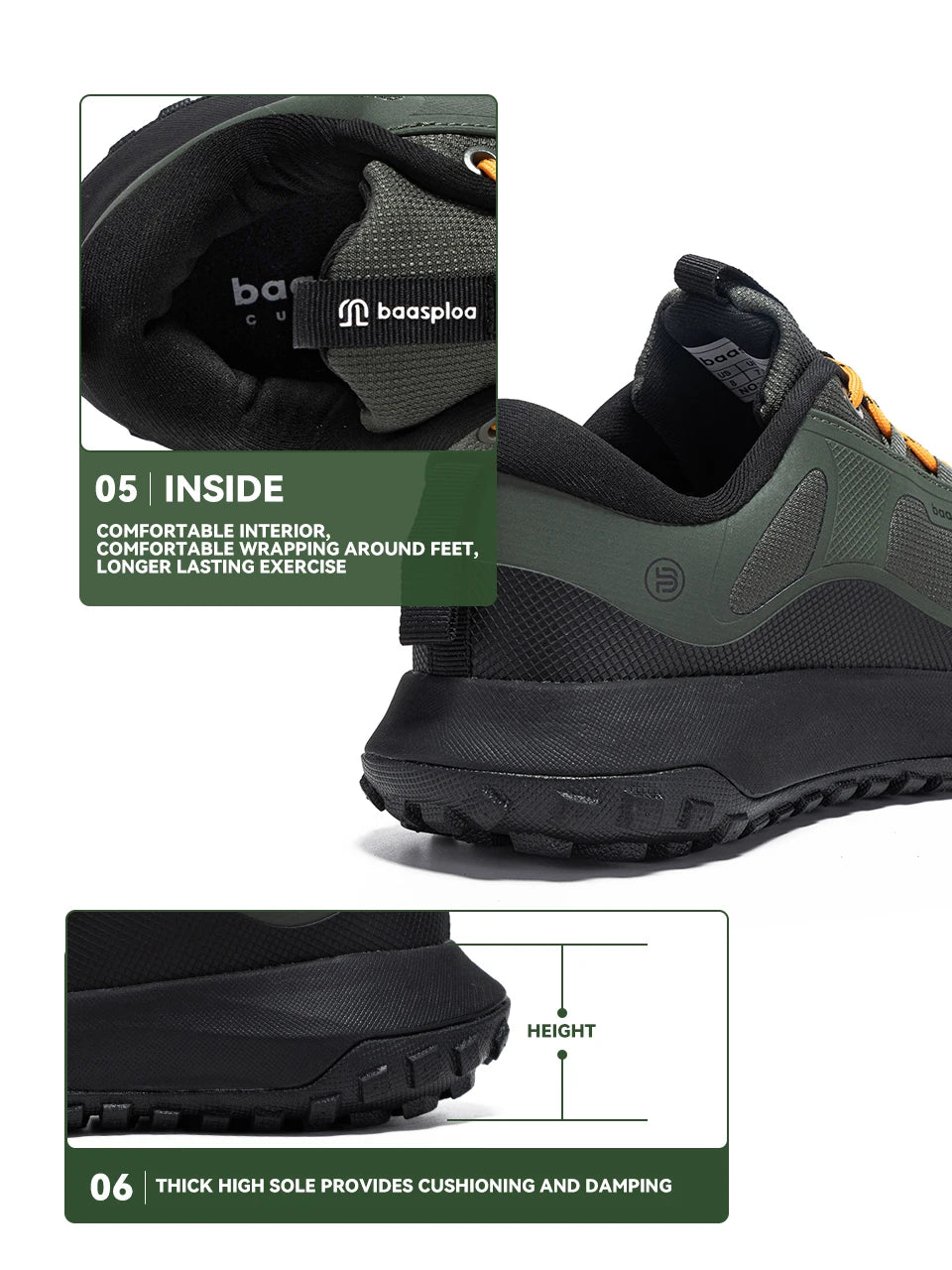 Baasploa Wanderschuhe Herren Outdoor Wasserdicht Camping Beständig Rutschfeste Turnschuhe Männlich Lässig Leichte Schnür-Wanderschuhe