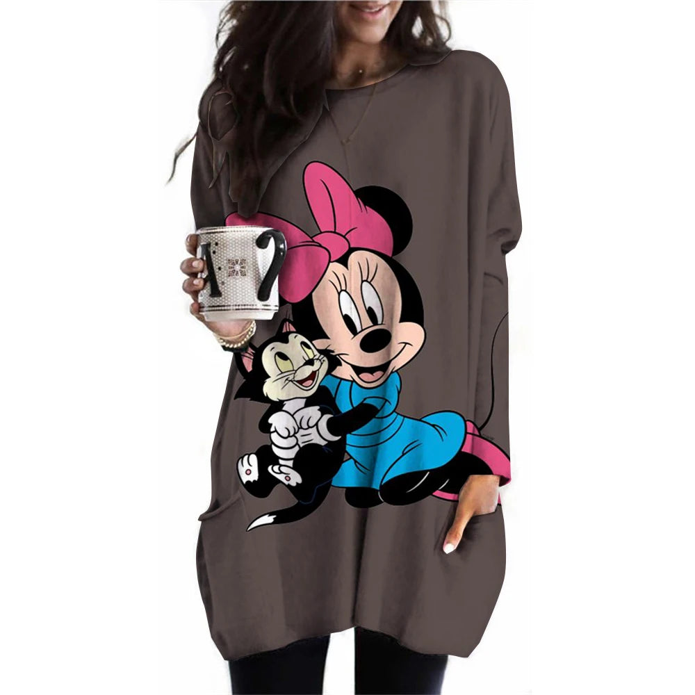 Frauen Frühling und Herbst Neue S-3XL Große T-shirt Einfarbig Lange Hülse Lose Disney der Mickey Maus Casual Harajuku Taille t-sh