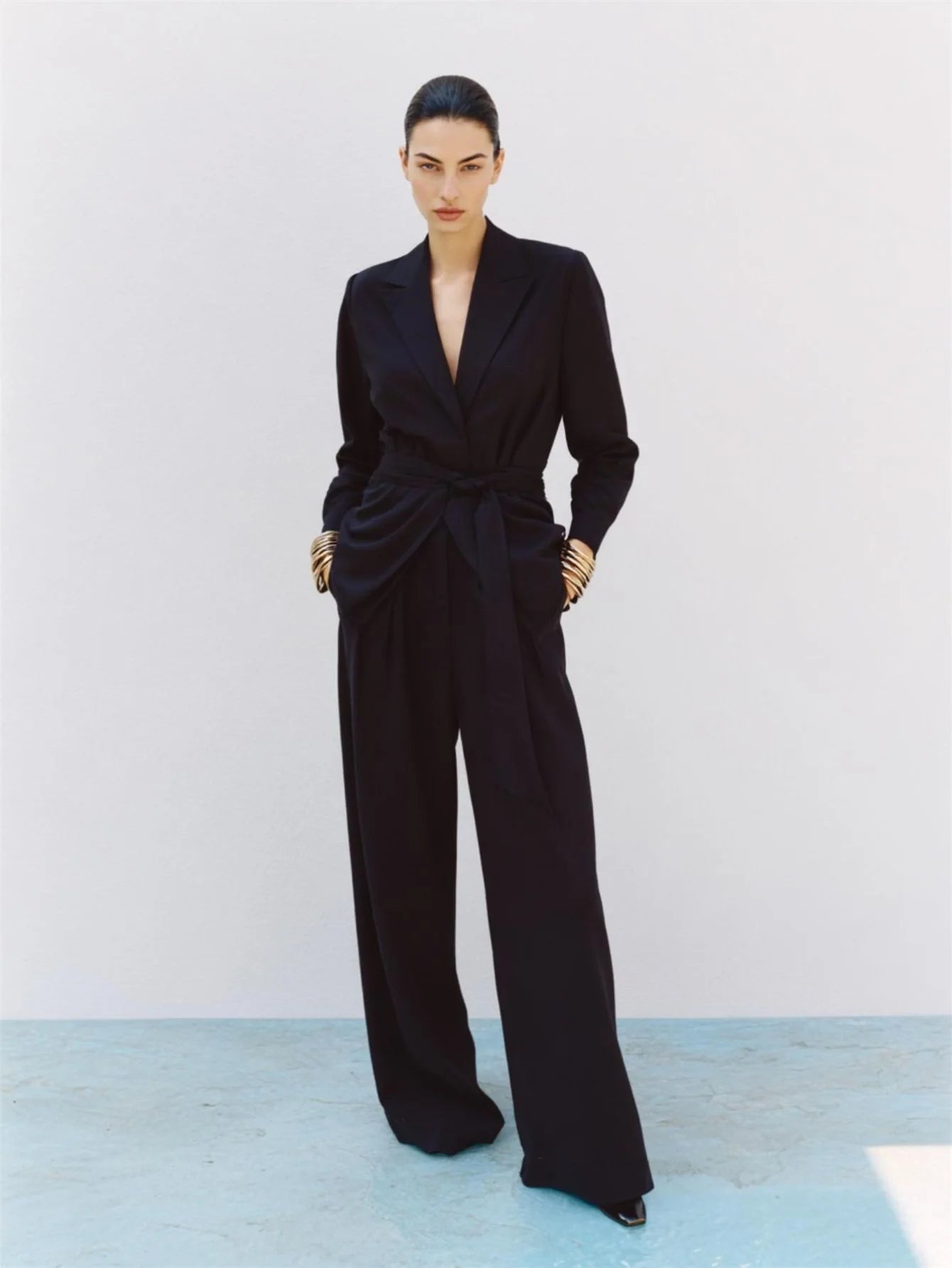 Mia Muse Boutique Women's Sets Autumn Fashion Plain Lace-Up Long Sleeve Lapel Natural Waist Full Length Casual Pants Sets.