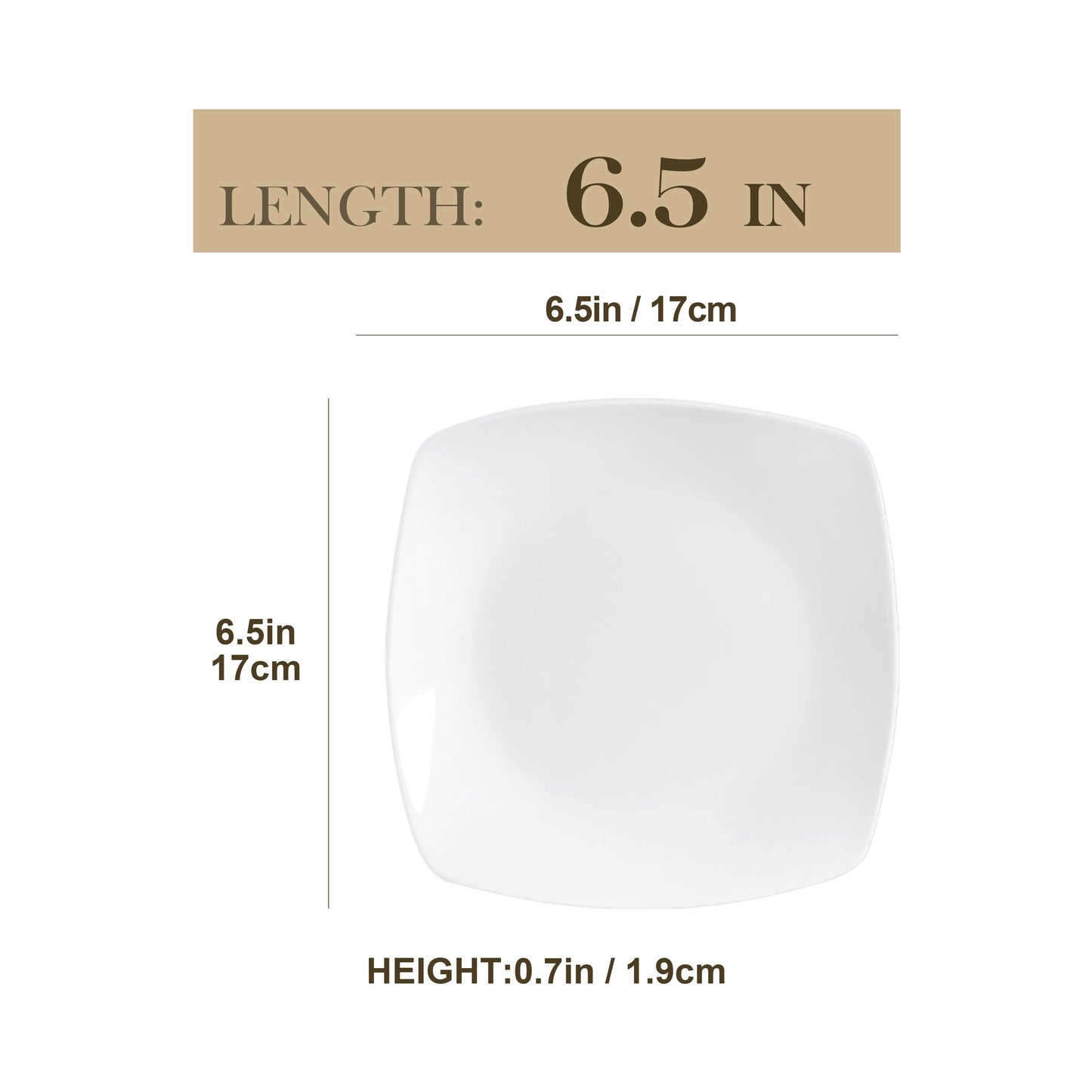 MALACASA 6/12 Piece White Square Porcelain Dinner Plate Set Dessert Plate Salad Fruit Beef Flat Plate Set (23.5 * 23.5 * 2cm).