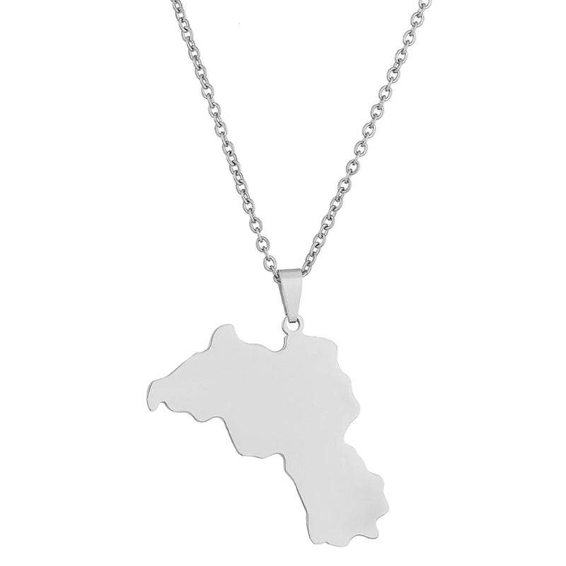Stainless Steel Kurdistan Map Pendant Necklace for Couple Ethnic Jewelry Valentines Women Men Unisex Charm Gift.