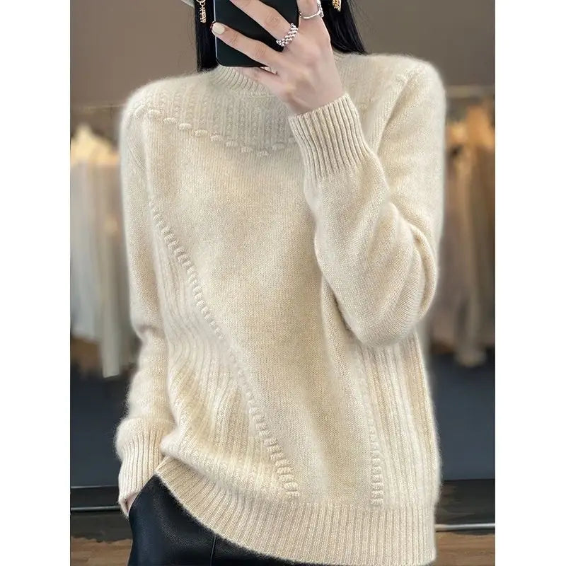 2024 herbst Neue Lose frauen Halb-rollkragen Verdickt Einfarbig Einfache Häkeln Beiläufige Gestrickte Pullover Pullover Top