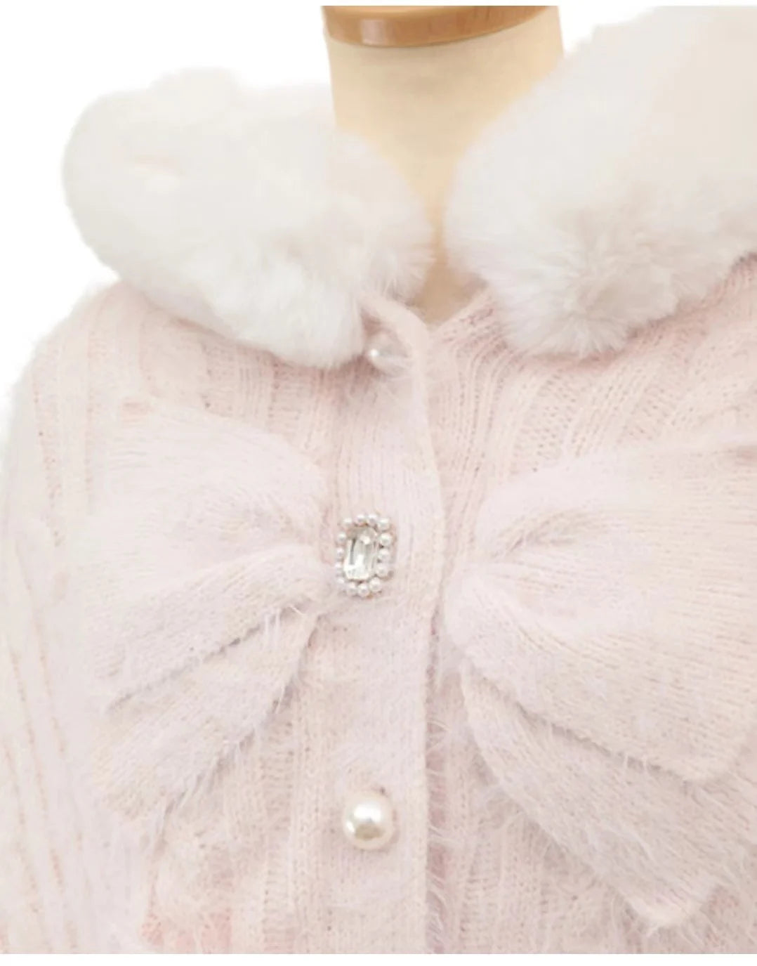 Japanische Liz Süße Prinzessin Faux Kaninchen Fell Cape Mantel Frauen Herbst Winter Pelz Jacke Lose Uhr Strass Bogen Mit Kapuze Mantel