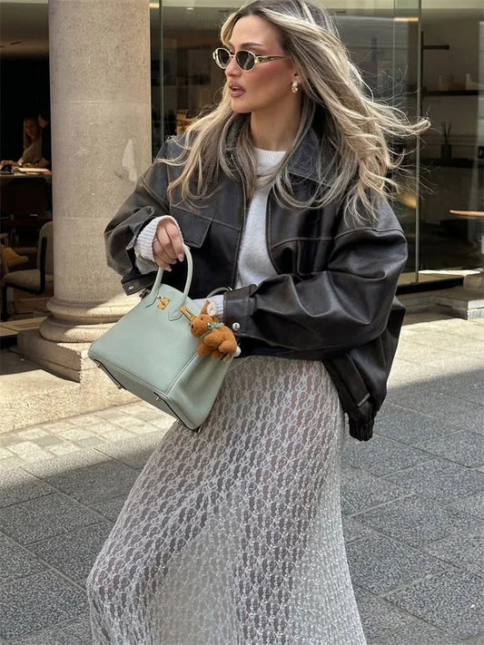 Tossy Fashion Summer Lace Long Skirt Women See-Through Slim High Waist Hollow Out Patchwork Elegant Commute Female Maxi Skirt.