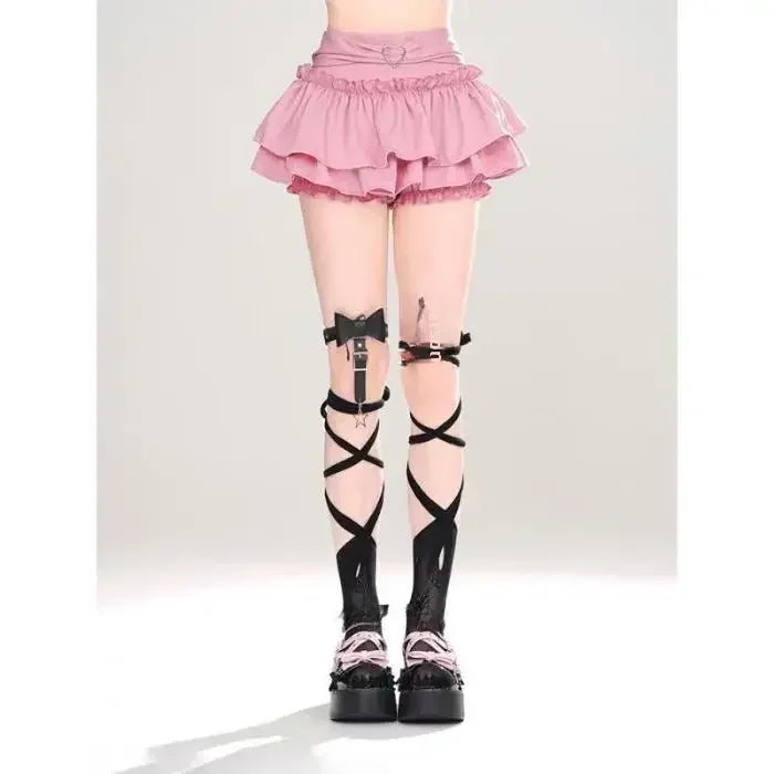 Pink A- line Mini Skirt Women's Summer 2024 New Style Puffy Slimming Cake Skirt A- line Pleated Dress Lightweight Fashion.