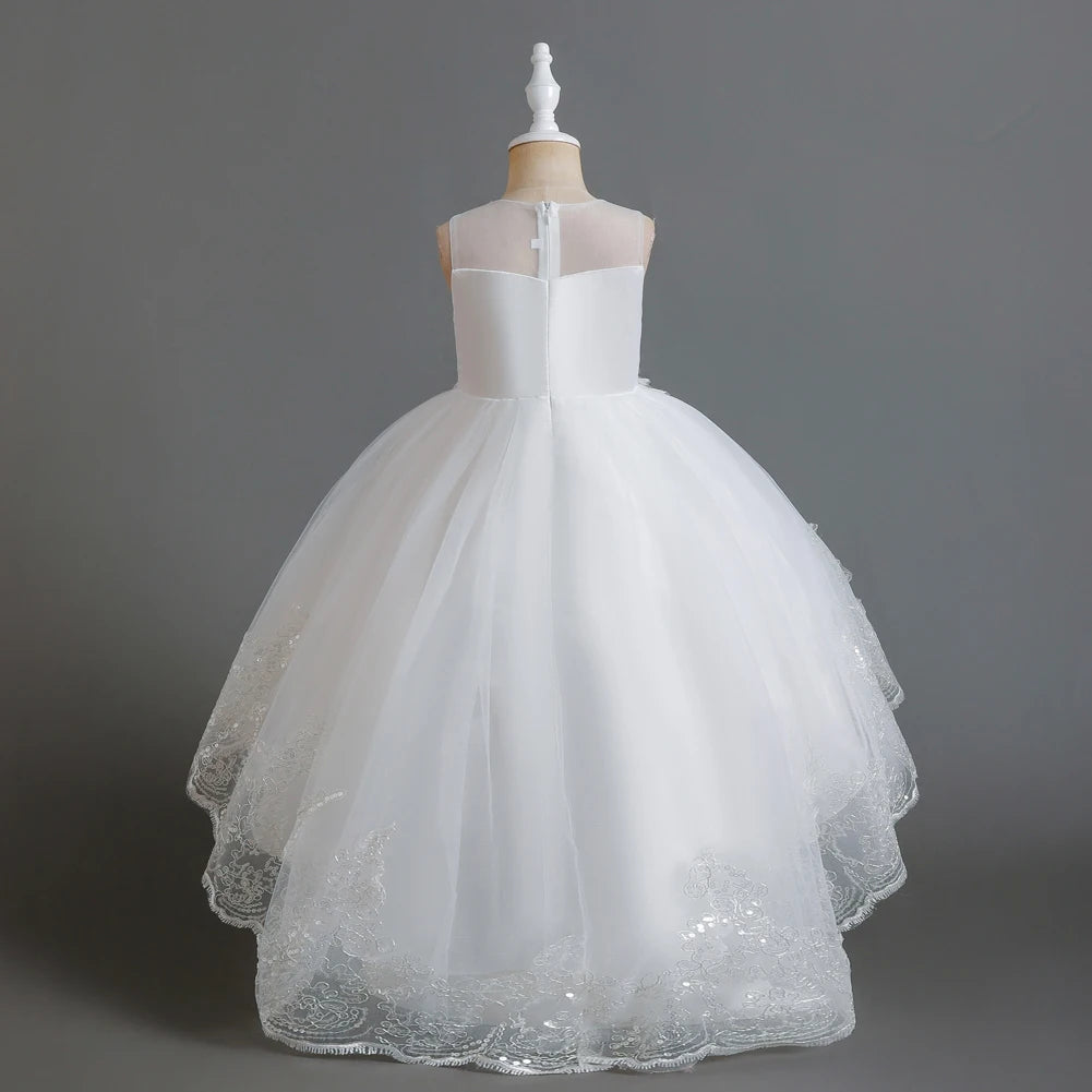 Herbst neue Kinder kleid Prinzessin Kleid Hochzeit Brautjungfer Hochzeits kleid flauschiges Kleid Spitze Trail bestickte Kinder kleidung