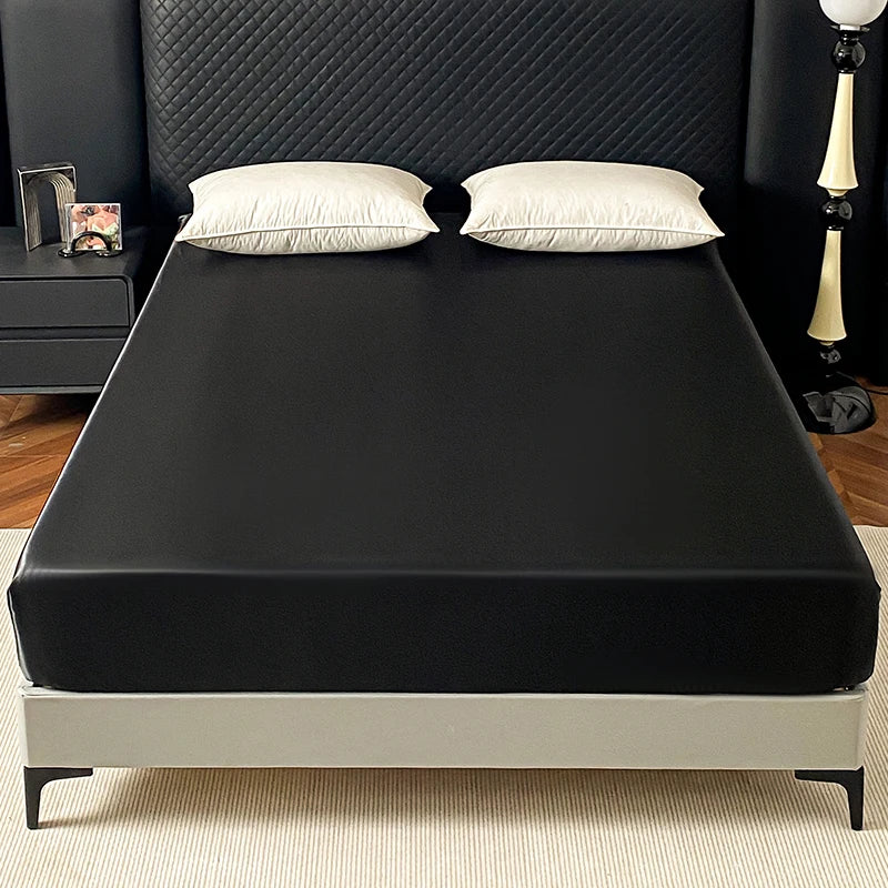 Satin Elastic Fitted Sheet Solid Mattress Cover 360 Band Bed Sheet for Single Double Couple King Queen Full Twin Bedsheet.