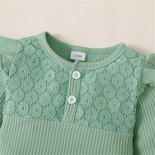 3PCS Baby Girl Clothes Set Long Sleeve Romper Top+Flowers Pant+Headband Spring&Autumn Lovely Outfit for Toddler Girl 0-18 Months.