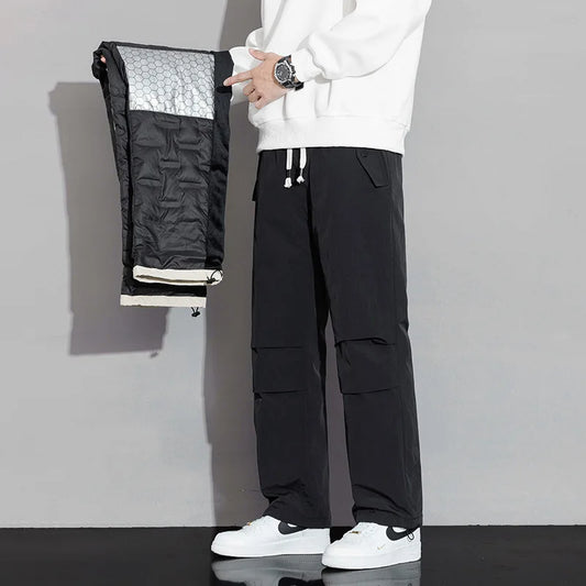 2025 Men's New, Lace-Up Elastic Waist Warm, Tooling, Outdoor Down Pants.