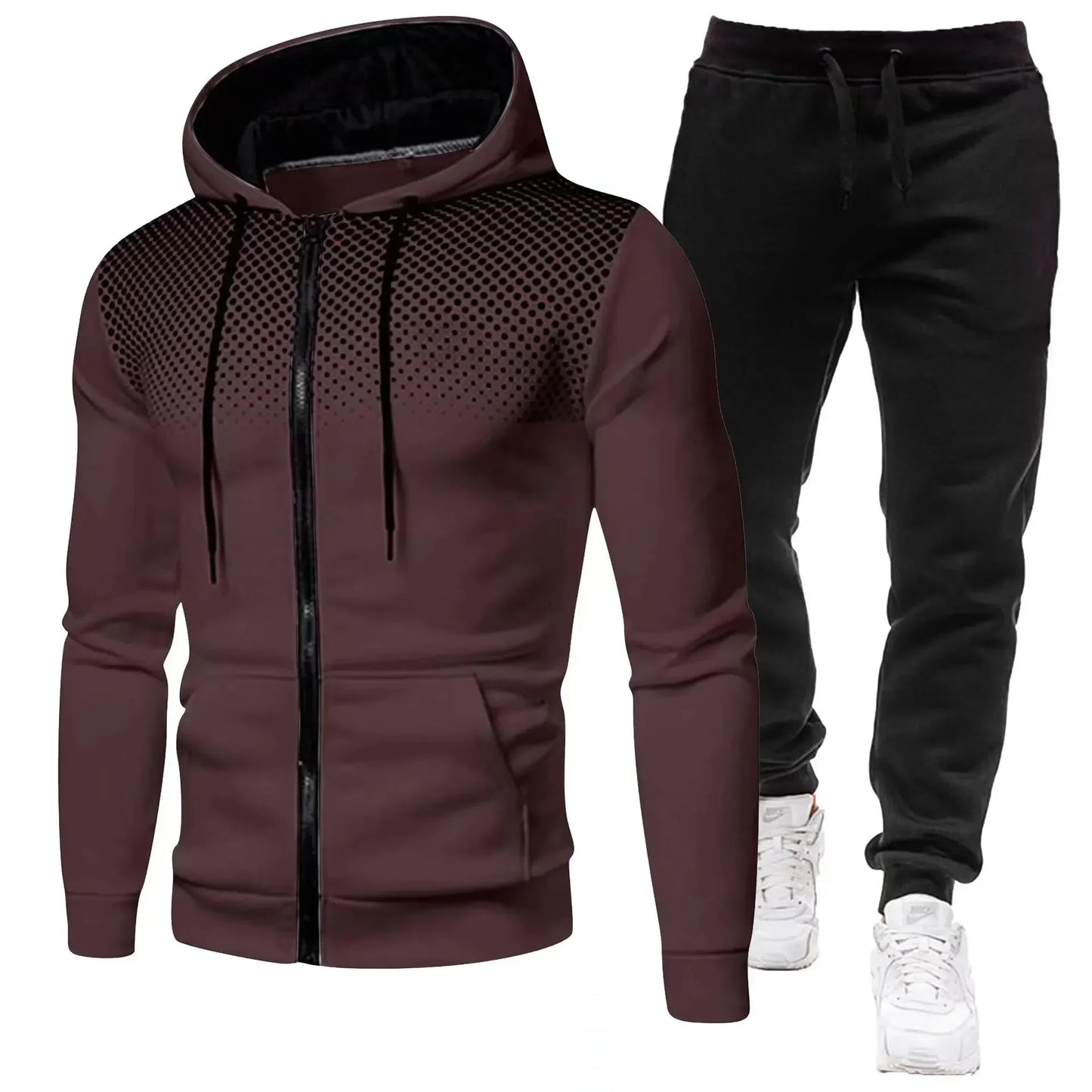 Mode Druck Trainingsanzug für Männer Zipper Mit Kapuze Sweatshirt und Jogginghose Zwei Stücke Anzüge Männlich Casual Fitness Jogging Sport Sets