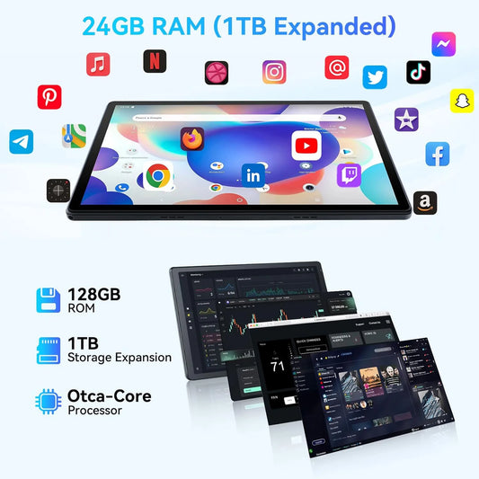 URAO C109 10 Inch Tablet Android 15 Tablet PC 24GB RAM 128GB ROM 1TB Expand Octa-Core Processor Widevine L1 Dual Camera BT WiFi.