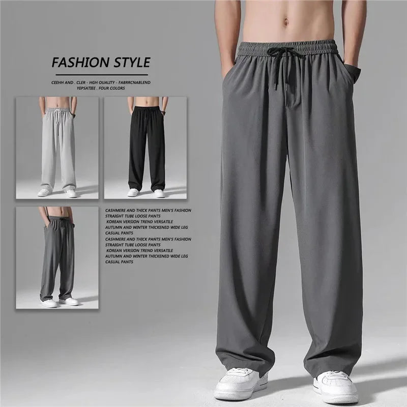 Herren-Freizeithose mit lockerer Passform, ultradünn, vielseitig, gerades Bein, sportlich, drapiert, Eisseidenhose, Sommer, leicht